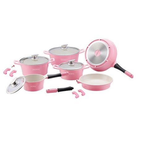 Royalty Line 14-Piece Die Cast Ceramic Coating Cookware Set - Pink